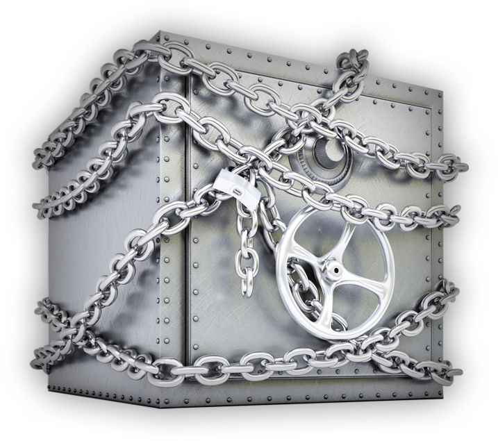 Metal Vault Secured with a Locked Chain